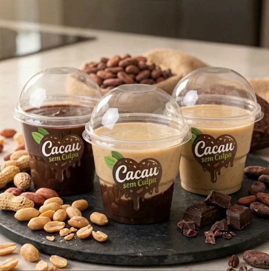 Potes de Cacau sem Culpa com amendoim e cacau